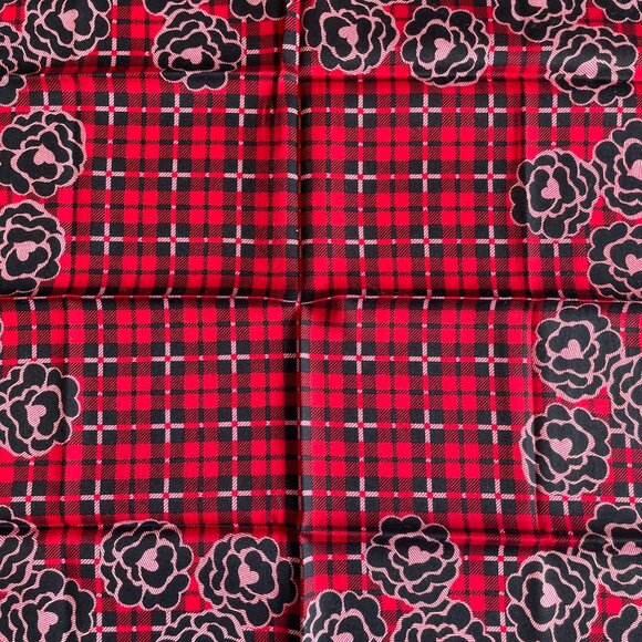 Yves Saint Laurent Vintage Cotton Scarf – Plaid Floral Design - Picture 3 of 9